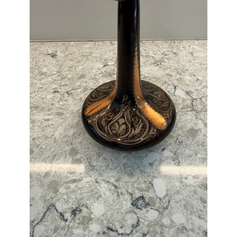 Vintage Turkish Hand Etched Copper Decorative Vase w Ring Handles JL - Picture 3 of 8